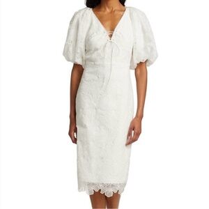 Monique Lhullier Lace Puff Sleeve White Dress - Wedding Engagement - NWT